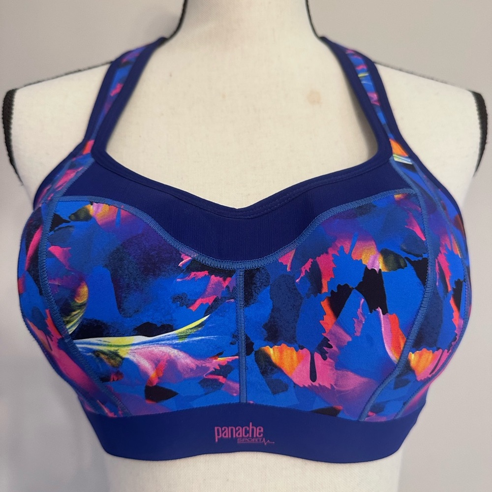 Panache Underwired Racerback High Impact Sport Bra Royal Blue Print 32E UK - Picture 4 of 9